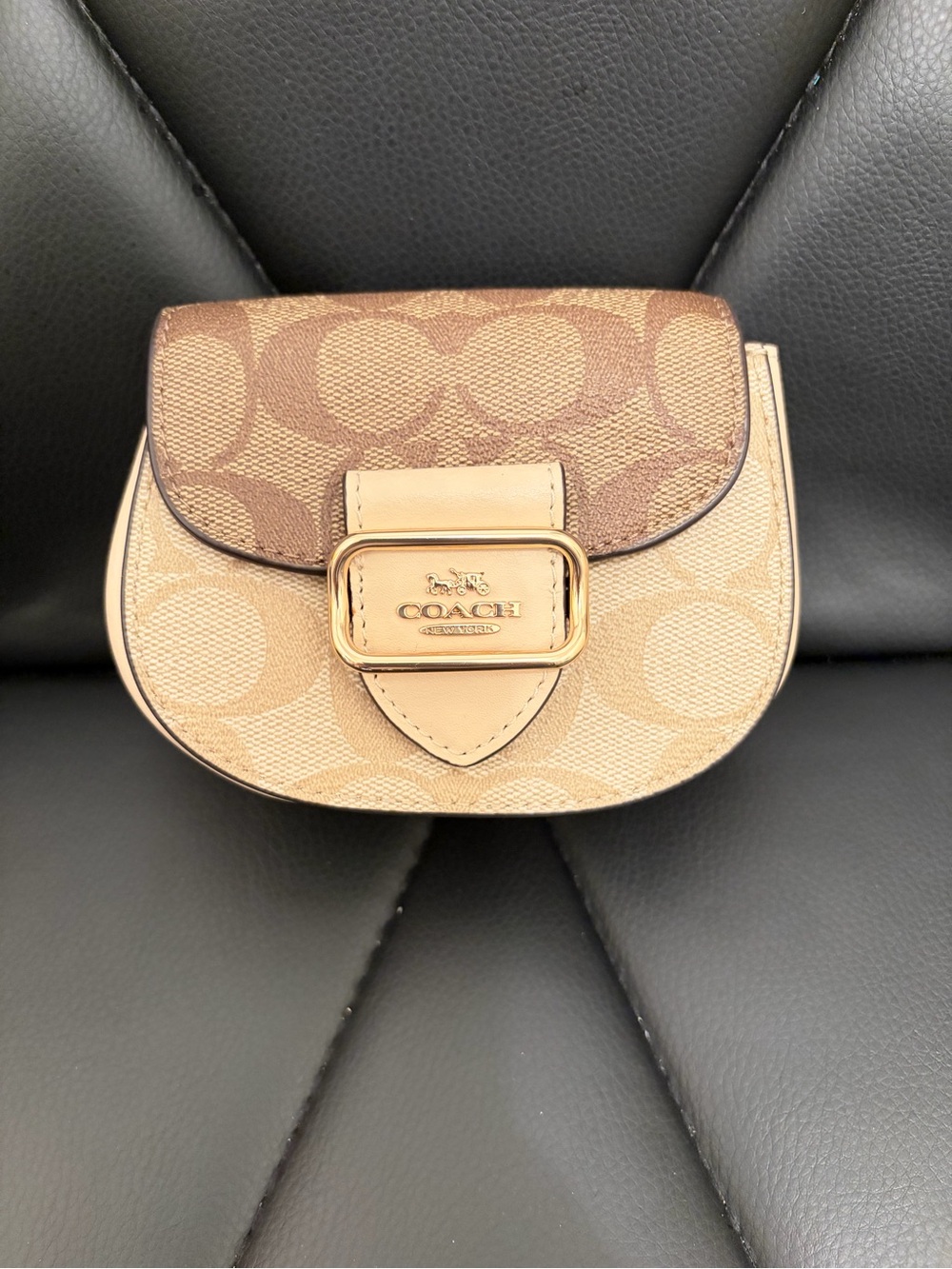 COACH Mini Saddle Bag in Tan and Brown with Gold Hardware
